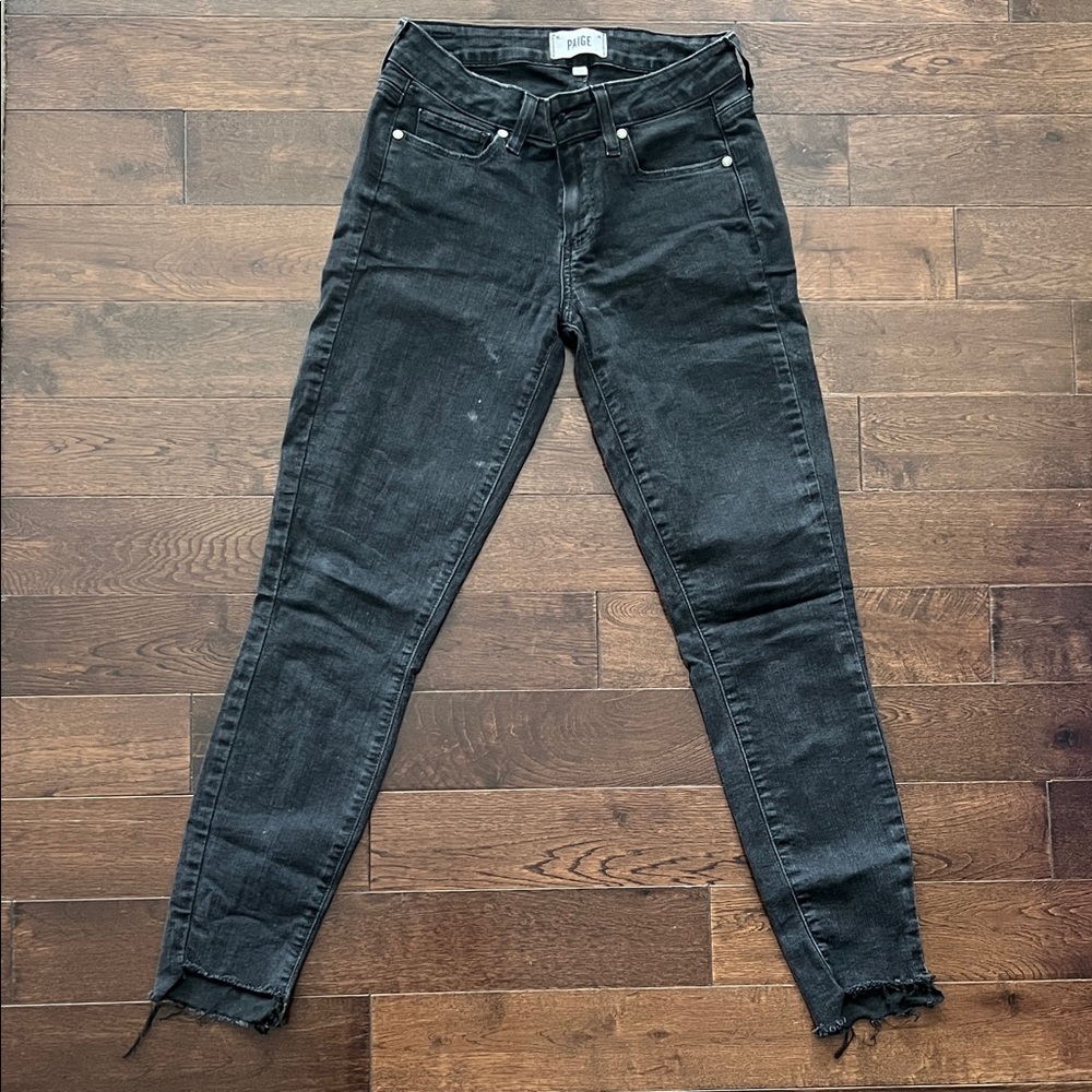 PAIGE Black Skinny Jeans with Frayed Hem